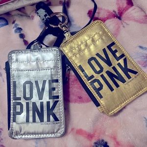 2 Victoria’s Secret Pink Metallic Rare Lanyard Id Wallets